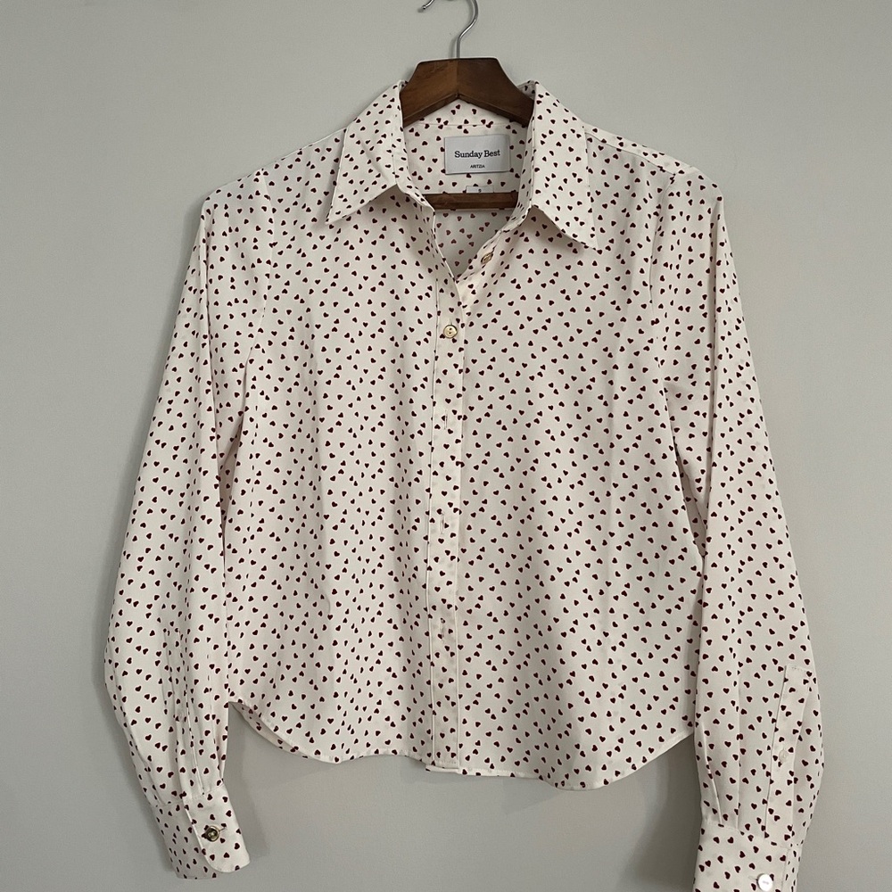 Sunday Best Cream Blouse with Black Heart Design
